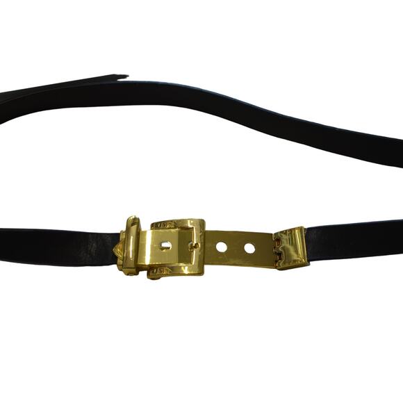 Ladies Black Faux Leather Belt w/ Gold Buckle, Size 4 - Picture 1 of 4